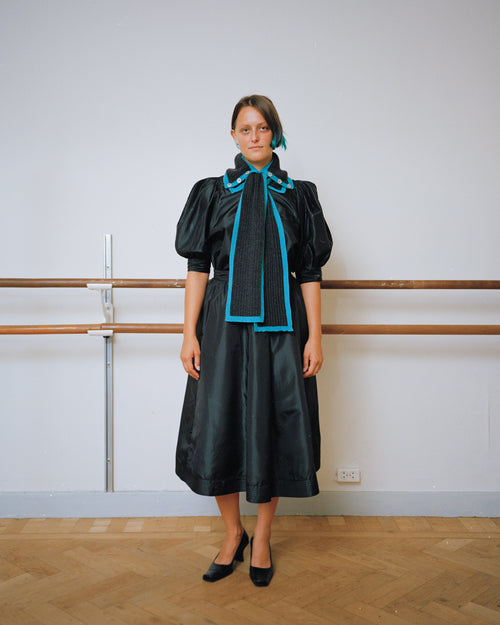 Isabella Collar Scarf - Ribbed Merino with Teal Edge