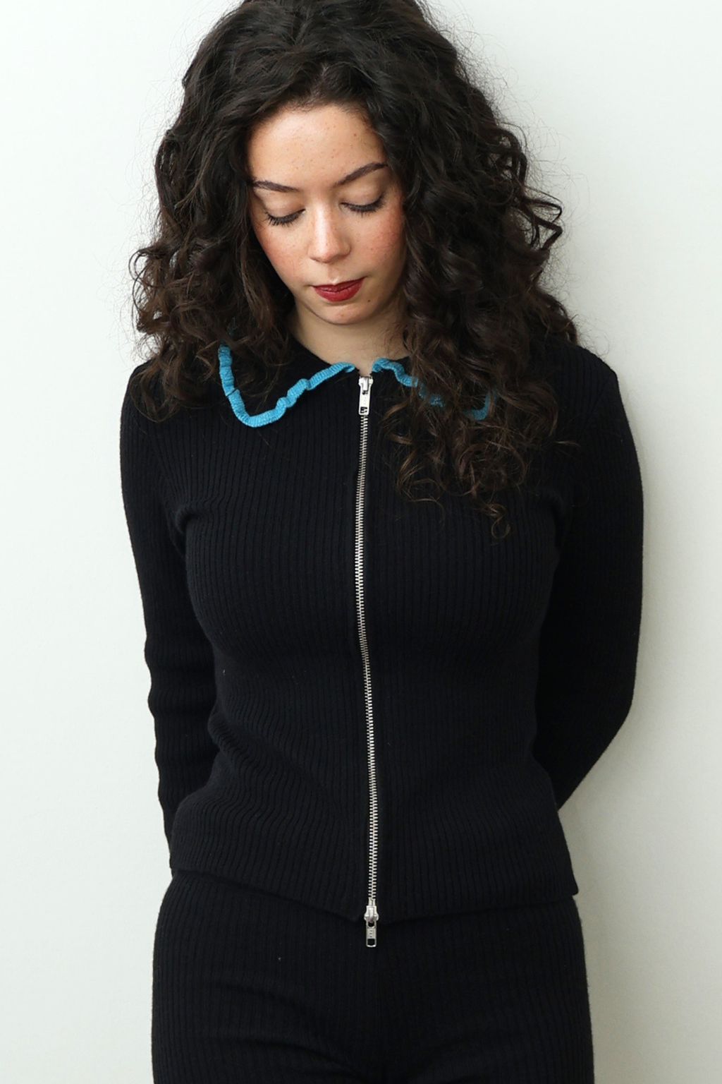 Lise Cardigan - Black & Turquoise Merino knit